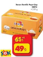 DEREN DEMLİK POŞET ÇAY 100'LÜ DEREN DEMLİK POŞET ÇAY 100'LÜ